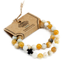 Laden Sie das Bild in den Galerie-Viewer, Set of 2 Gemstones Friendship Bracelets - Loyalty - Amazonite &amp; Yellow Jasper
