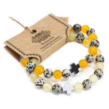 Load image into Gallery viewer, Set of 2 Gemstones Friendship Bracelets - Protection - Dalmation Jasper &amp; Yellow Agate
