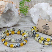 Load image into Gallery viewer, Set of 2 Gemstones Friendship Bracelets - Protection - Dalmation Jasper &amp; Yellow Agate
