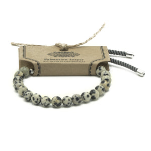 925 Silver Plated Gemstone Charcoal String Bracelet - Dalmation Jasper