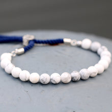 Load image into Gallery viewer, 925 Silver Plated Gemstone Navy String Bracelet - White Howlite
