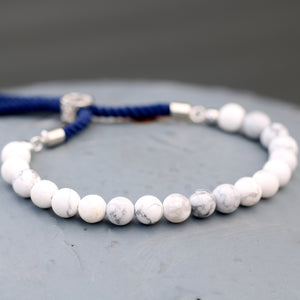 925 Silver Plated Gemstone Navy String Bracelet - White Howlite