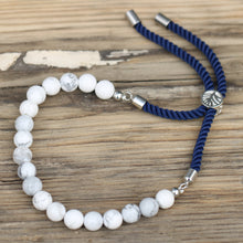 Load image into Gallery viewer, 925 Silver Plated Gemstone Navy String Bracelet - White Howlite
