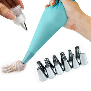 Silicone Icing piping cream with  12 stainless steel nozzels