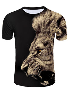 3D Angry Lion Print Short Sleeve T-shirt