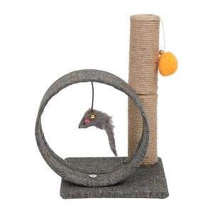 Cat Tree Tower with Linen Circular Ring, Toys, Dark Grey
