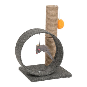Cat Tree Tower with Linen Circular Ring, Toys, Dark Grey