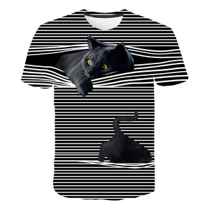 Printed 3D round neck short sleeve T-shirt cat lovers