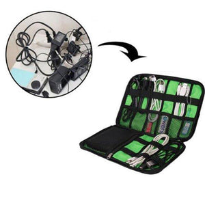 Space saver travel cable and charger organizer