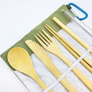 Bamboo Cutlery Set Knife Fork Spoon Reusable Straws Chopsticks - Giftexonline