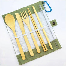 Laden Sie das Bild in den Galerie-Viewer, Bamboo Cutlery Set Knife Fork Spoon Reusable Straws Chopsticks - Giftexonline
