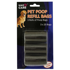 Max Care Poop Refill Bag for Dispenser Poop Bags Pet Supplies Puppy Black Pack of 3x20