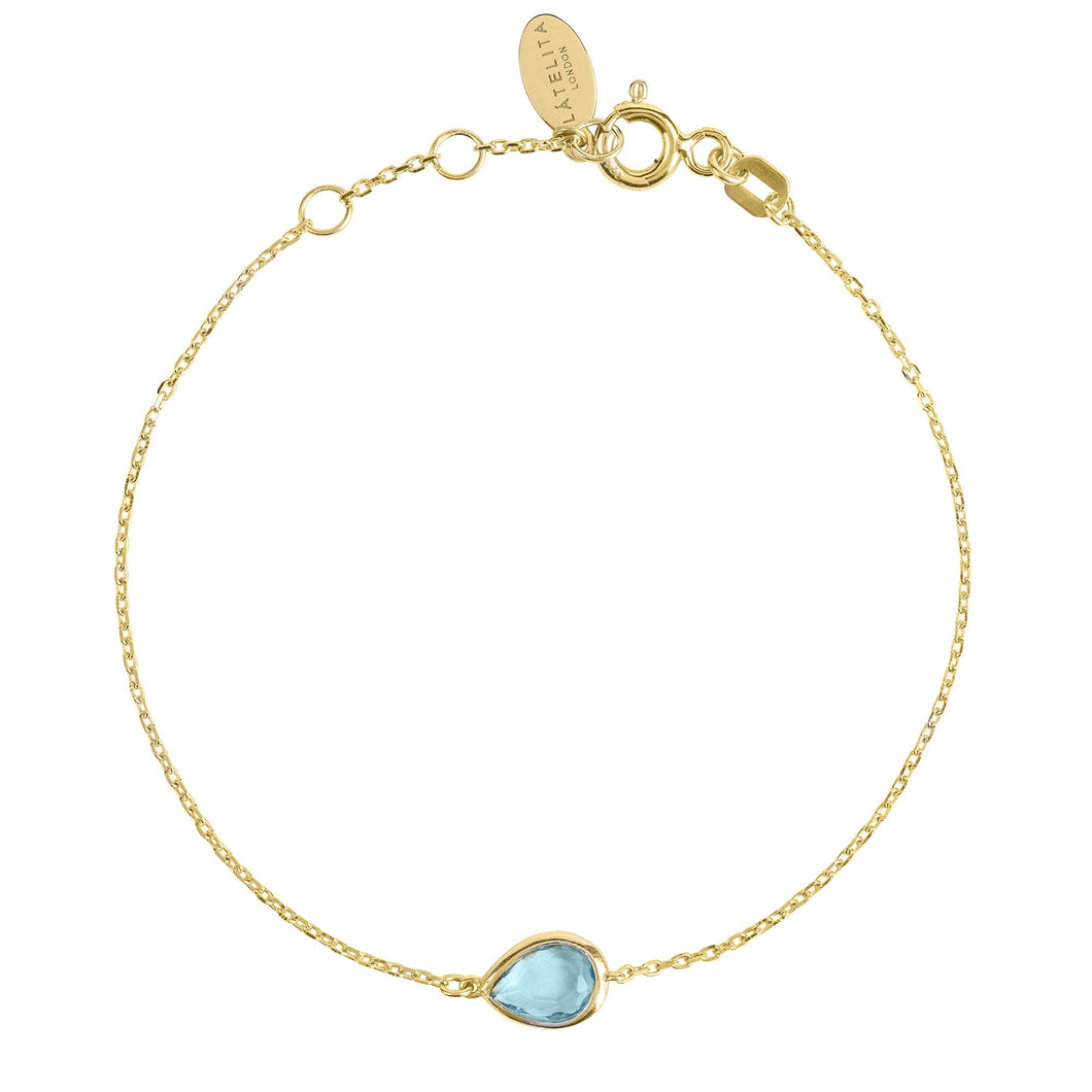 Pisa Mini Teardrop Bracelet Gold Blue Topaz