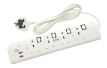 Load image into Gallery viewer, 4 Way Gang Socket Mains 2M Cable 13A Extension Lead Switch &amp; Surge 2xUSB DS2138  HomePower
