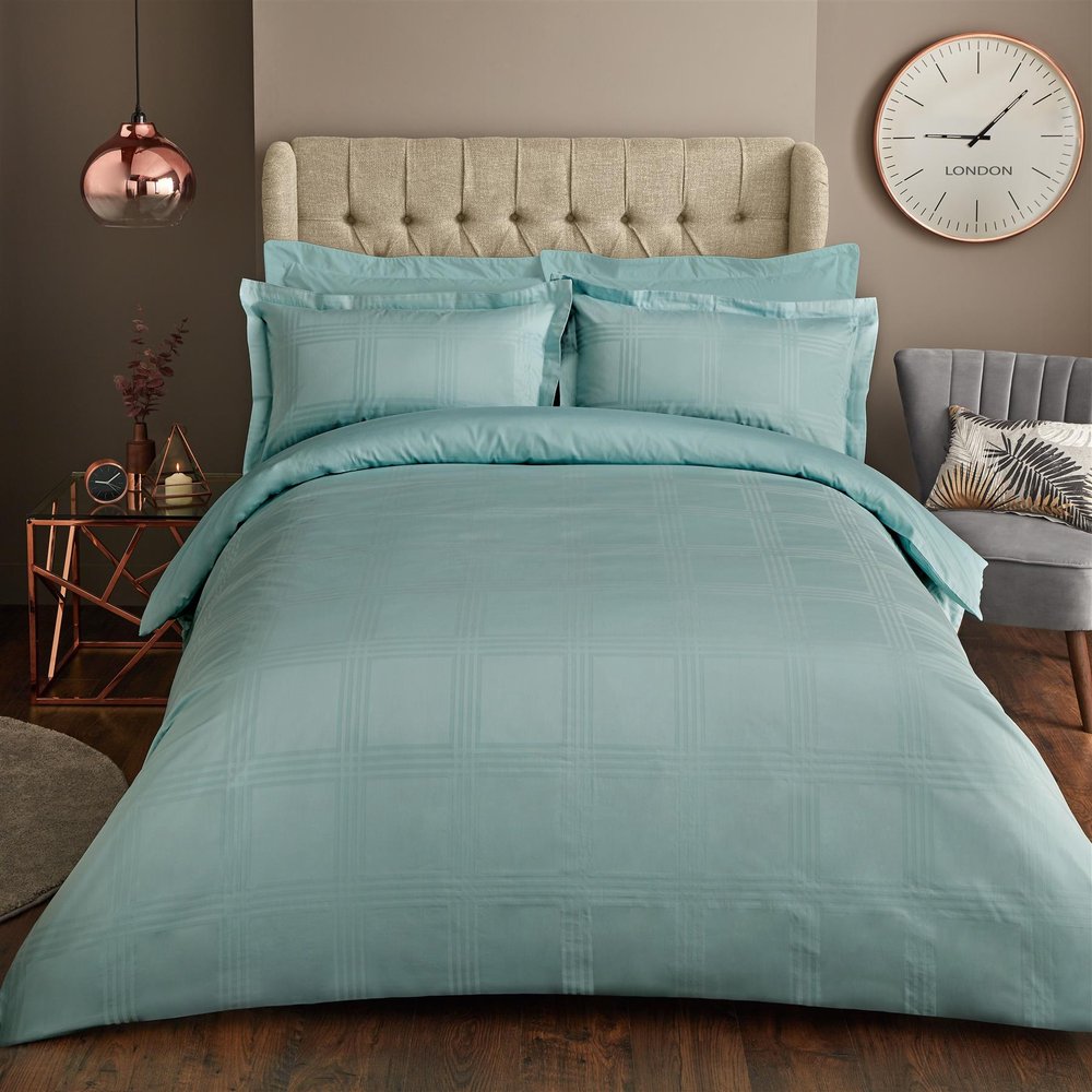 500TC Elegant Check Pillowcase pair-Deep Water Blue-Housewife
